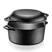 NutriChef Cast Iron Multi Cooker - Pre-Seasoned Non-Stick Double Dutch Oven Stovetop Casserole Cookware Braising Pot and Skillet Lid with Handle- For Oven, Stove, Grill, Over a Campfire Cooking