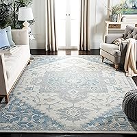 Safavieh Micro-Loop Collection Area Rug - 8' x 10', Ivory & Navy, Handmade Shabby Chic Medallion Wool, Ideal for High Traffic Areas in Living Room, Bedroom (MLP503L)