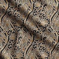 Soimoi Asian Paisley Printed, Japan Crepe Satin Fabric, by The Yard 54 Inch Wide, Decorative Sewing Fabric for Dresses Kimonos Gowns, Black