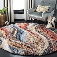 SAFAVIEH Gypsy Shag Collection 8' Round Rust/Blue GYP523C Abstract Entryway Foyer Living Room Bedroom Kitchen Area Rug