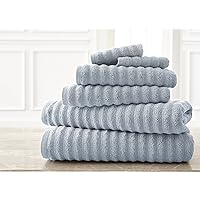 Amrapur Overseas Luxury Spa Collection | 6-Piece Ultra Soft Quick-Dry 550GSM 100% Combed Cotton Wavy Towel Set [Spa Blue]