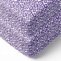 Bacati - 2 Pack Girls Essentials Classic Super Soft Breathable 100% Cotton Muslin Baby Crib Fitted Sheets - Fits Standard 28 x 52 x 5 Crib & Toddler Mattresses (Ikat Leopard Purple)