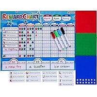 Kids Reward Chart Set - Magnetic Responsibility and Good Behavior Chore Board with 210 Magnetic Stars & 4 Dry Erase Markers for Multiple Children Learning of Rules, Daily Routine, Education