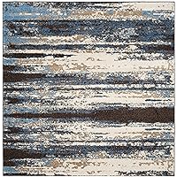 SAFAVIEH Retro Collection 6' Square Cream/Blue RET2138 Modern Abstract Non-Shedding Living Room Bedroom Dining Home Office Area Rug