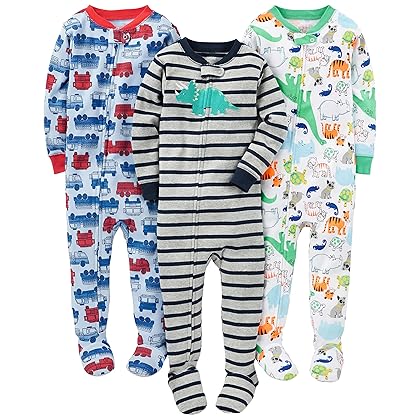 Simple Joys by Carter's Toddlers and Baby Boys' Snug-Fit Footed Cotton Pajamas, Pack of 3