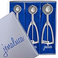 Jenaluca Three Scoop Gift Set - Cookie Scoop, Cupcake & Ice Cream Scooper in Gift Box - Small Medium Large - Professional Heavy Duty 18/8 Stainless Steel - Dough Scoop Cupcake - Scooper for Baking