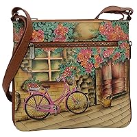 Anuschka Women’s Hand Painted Genuine Leather Expandable Travel Crossbody- Top Zip Entry, Multiple Pockets & Adjustable Strap