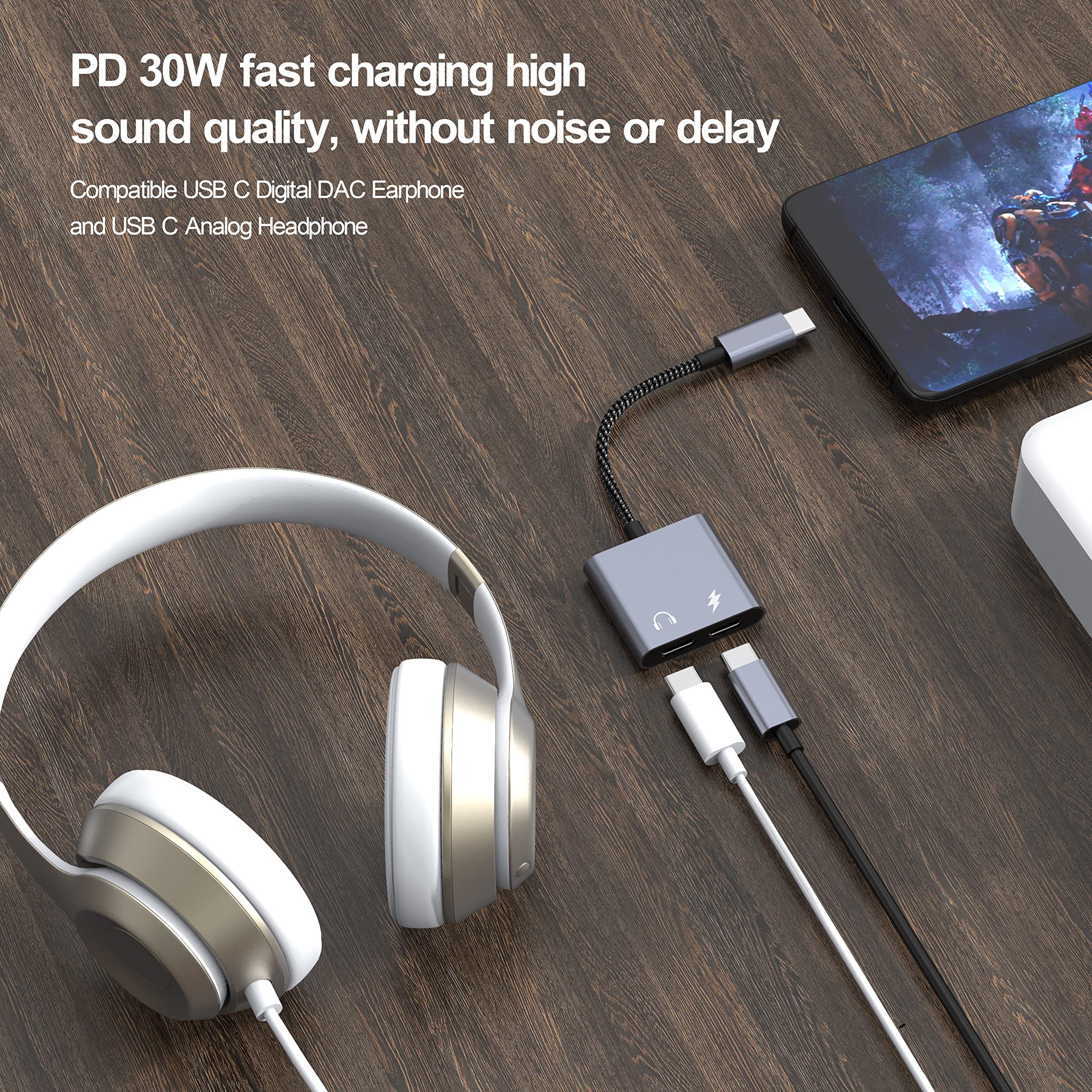 ANDAPA USB C Splitter, Dual USB C Audio and Charger Adapter with PD 60W Fast Charging Dongle Fit for Galaxy S22 S21 S20 S20+ Note 20,Pixel 6/5XL,ipad pro