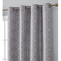 HLC.ME Mia Moroccan Tile 100% Complete Blackout Heavy Thermal Insulated Energy Savings Heat/Cold Blocking Grommet Short Curtain Drapery Panels for Bedroom & Living Room, 2 Panels (52 W x 63 L, Grey)
