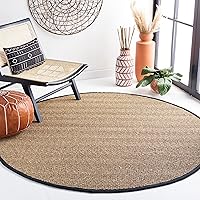 Natural Fiber Collection 10' Round Natural/Black NF115C Border Herringbone Seagrass Entryway Foyer Living Room Bedroom Kitchen Area Rug