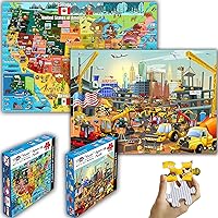 Think2Master Colorful United States Map 100 Pieces & Construction in New York City 100 Pieces Jigsaw Puzzle. Fun Educational Toy for Kids, School & Families. Great Gift for Boys & Girls Ages 4+