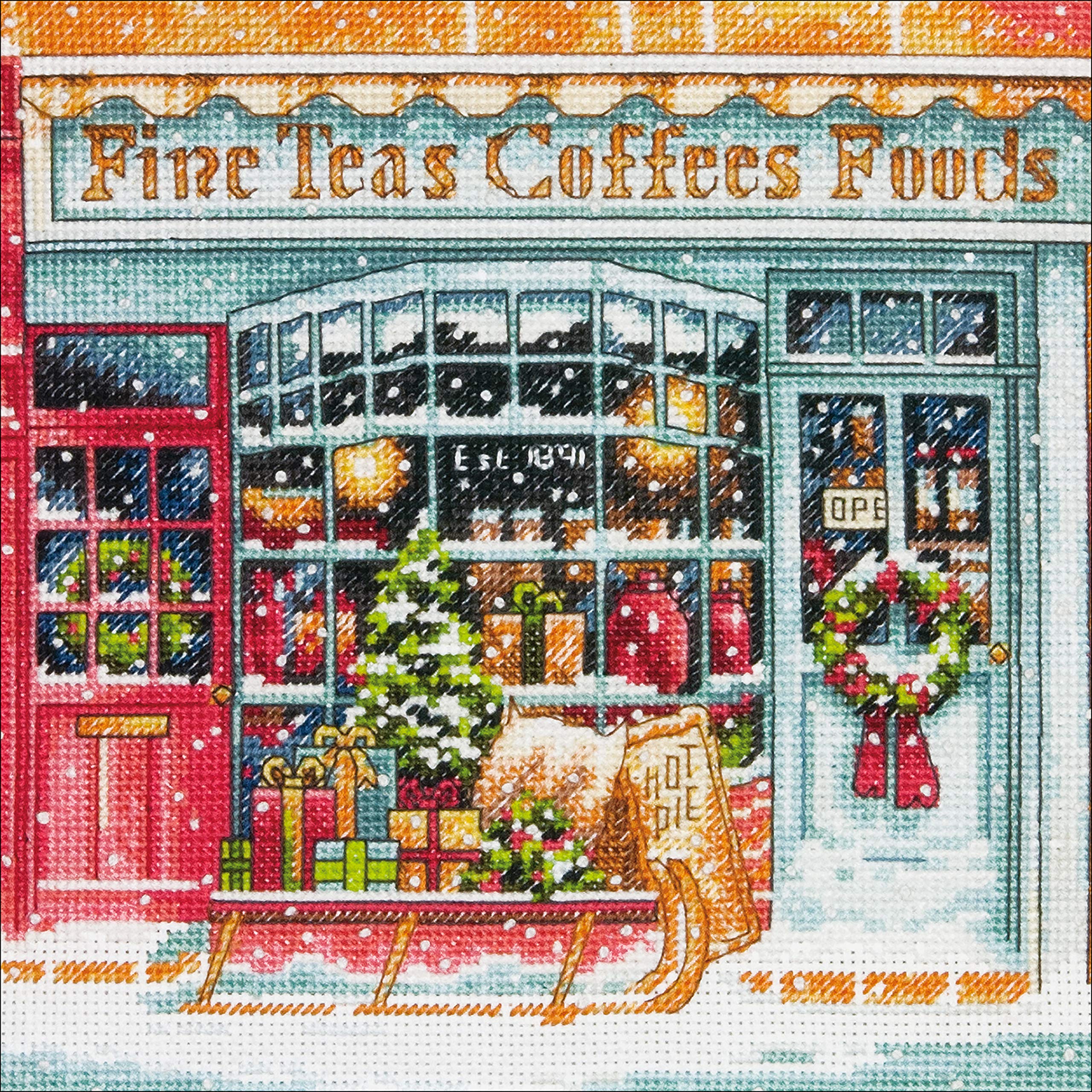 Dimensions Gold Collection Small Counted Cross Stitch Kit, 'Coffee Shoppe', 18 Count White Aida Cloth, 6'' x 6'', Black