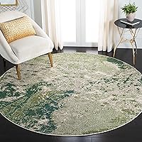 SAFAVIEH Madison Collection Area Rug - 5' Round, Green & Ivory, Modern Abstract Design, Non-Shedding & Easy Care, Ideal for High Traffic Areas in Living Room, Bedroom (MAD499Y)