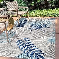 JONATHAN Y AMC100A-8 Tropics Palm Leaves Indoor Outdoor Area-Rug Bohemian Floral Easy-Cleaning High Traffic Bedroom Kitchen Backyard Patio Porch Non Shedding, 8 X 10, Gray/Blue