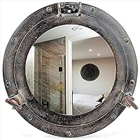 Rustic Dark Black Patina Porthole | Vintage Ship Decor Mirror | Pirate Gift | Black Chick Stylish Old Fashioned Wall & Door Fixtures Windows (Reflective Mirror, 30 Inches)