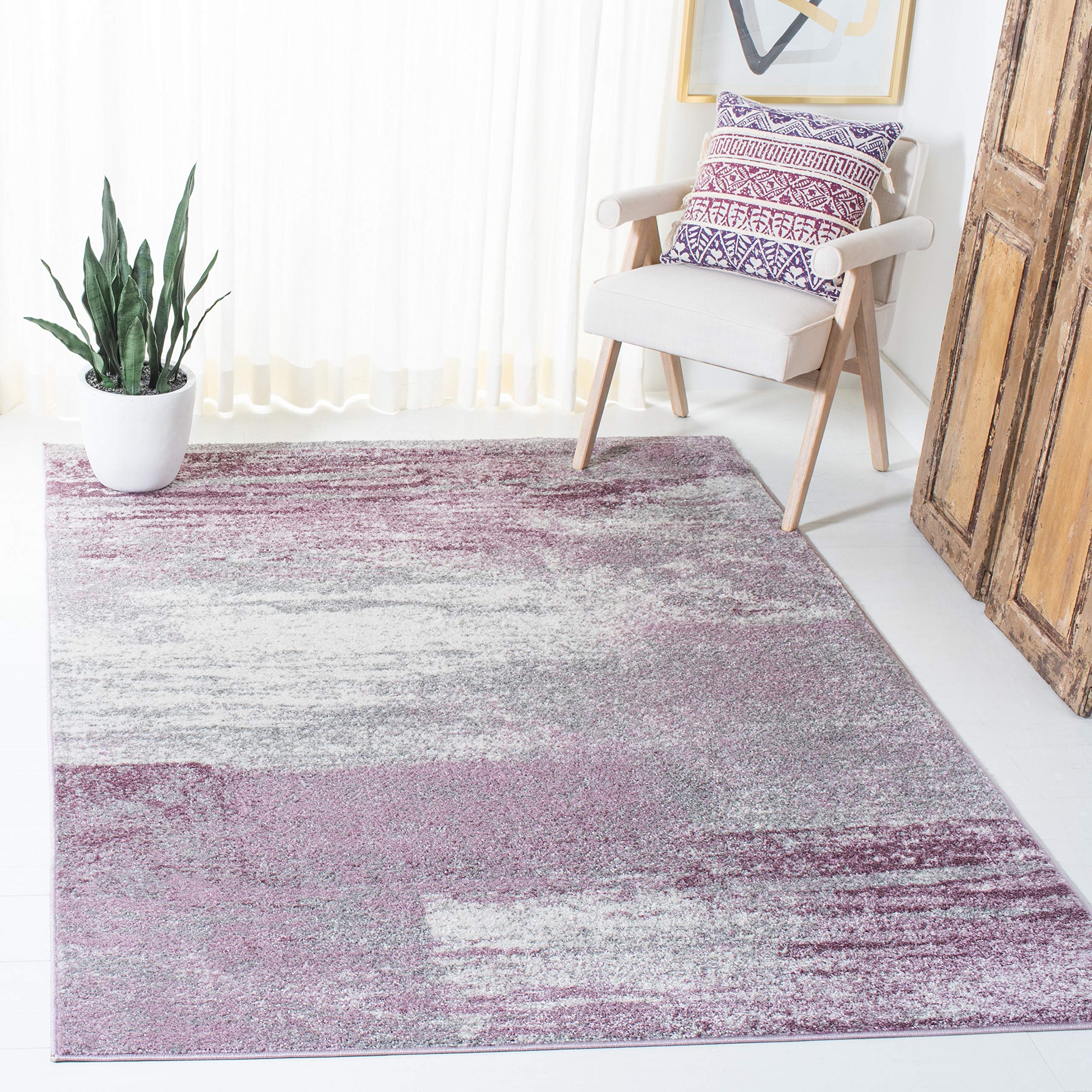 SAFAVIEH Adirondack Collection Accent Rug - 4' x 6', Grey & Purple, Modern Abstract Design, Non-Shedding & Easy Care, Ideal for High Traffic Areas in Entryway, Living Room, Bedroom (ADR112V)