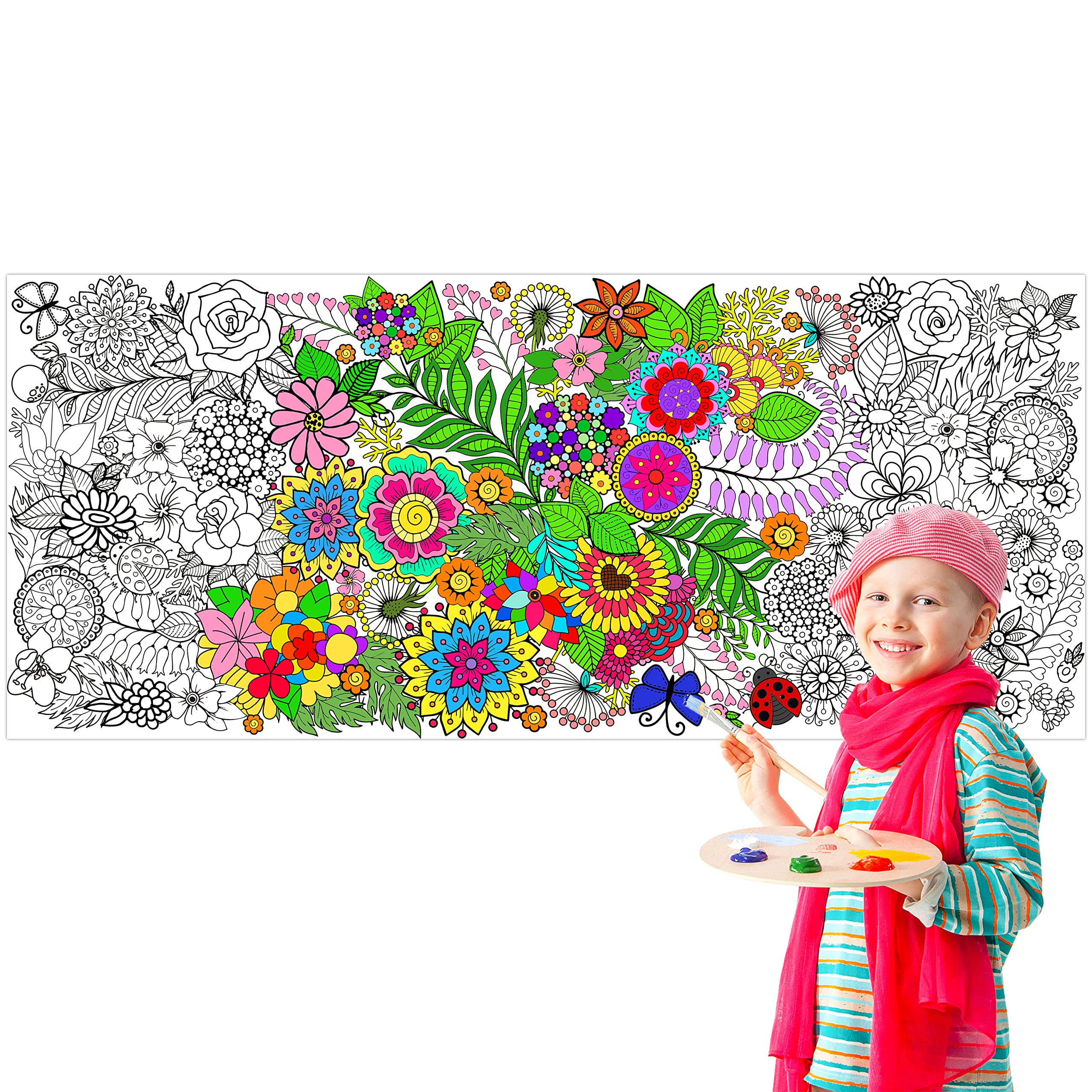 Dvbonike Jumbo Mandala Coloring Poster Giant Flower DIY Color-in Paper Art Blank Banner 55.1 x 23.6 Inch Drawing Tablecloth Wall Decor Party School Class Activities for Kids Arts Craft Suppiles