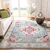 SAFAVIEH Monaco Collection Area Rug - 8' x 10', Light Blue & Fuchsia, Boho Chic Medallion Distressed Design, Non-Shedding & Easy Care, Ideal for High Traffic Areas in Living Room, Bedroom (MNC243J)