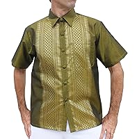 RaanPahMuang Formal Northern Thailand Woven Stitchwork Short Sleeve Silk Shirt