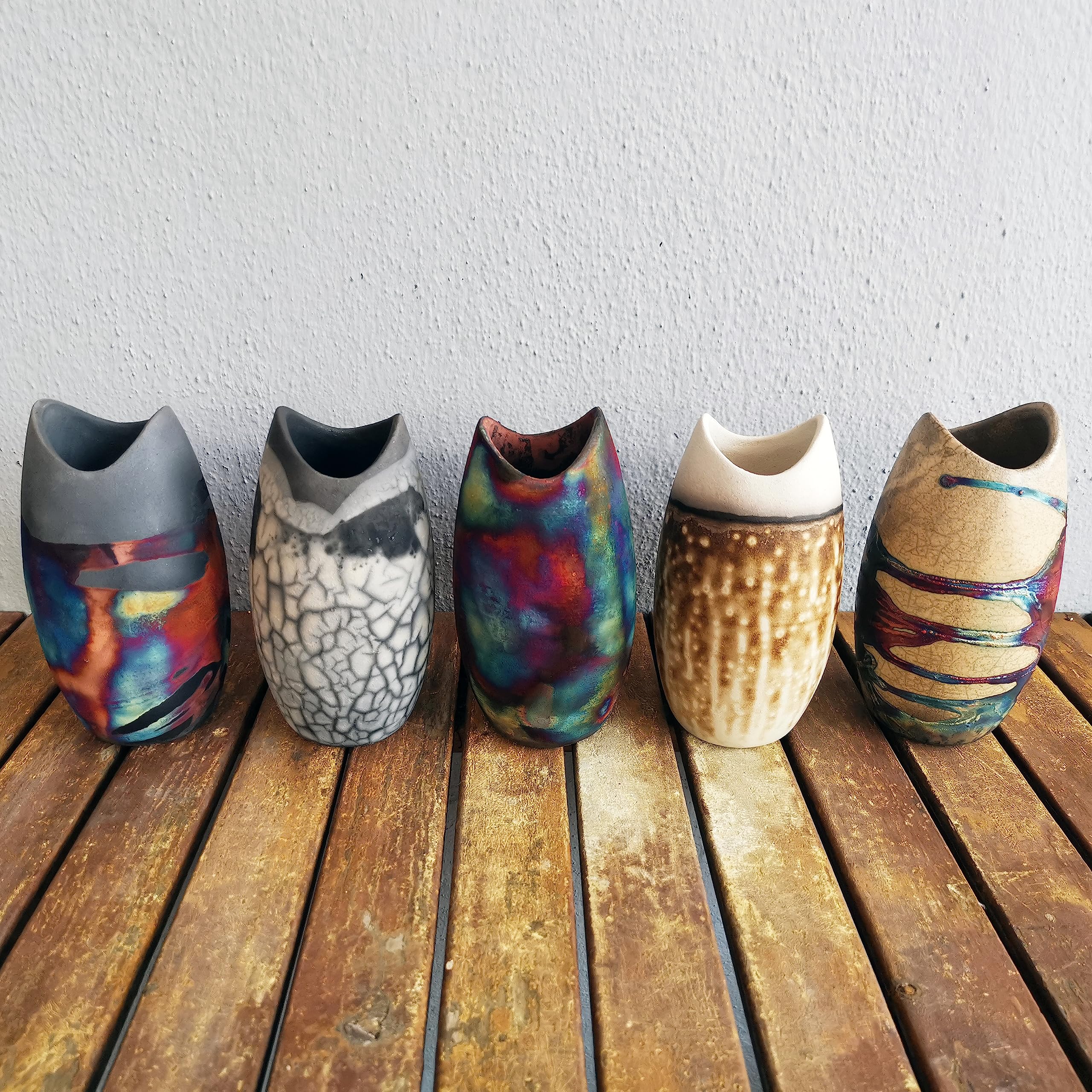 RAAQUU Koi 6.3 inch Handmade Ceramic Raku Vase - Pottery Gifts for Her, Boho, Gift Box, Gift for Mom, Bridesmaid Wedding Gift, Home Décor - HC
