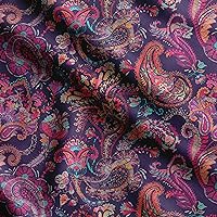 Soimoi Asian Paisley Printed, Japan Crepe Satin Fabric, by The Yard 54 Inch Wide, Decorative Sewing Fabric for Dresses Kimonos Gowns, Purple