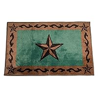 Paseo Road by HiEnd Accents Rustic Star Western Cabin Kitchen Mat, Rustic Bathroom Rug 24x36 inch, Brown Turquoise Star Scroll Themed Non-Slip Washable Floor Bath Rug