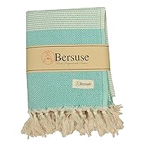 Bersuse 100% Cotton Hierapolis XL Throw Blanket Turkish Towel - 60x95 Inches, Mint Green