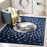 Safavieh Carousel Kids Collection Accent Rug - 4' x 6', Navy & Grey, Non-Shedding & Easy Care, Ideal for High Traffic Areas for Boys & Girls in Playroom, Nursery, Bedroom (CRK135N)