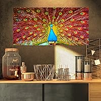 Design Art PT9401-32-16 Peacock Dancing Animal Photography Canvas Art Print, 32 x 16 in, Red