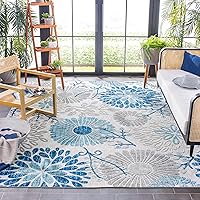 SAFAVIEH Cabana Collection Area Rug - 8' x 10', Grey & Blue, Floral Design, Non-Shedding & Easy Care, Indoor/Outdoor & Washable-Ideal for Patio, Backyard, Mudroom (CBN832F)