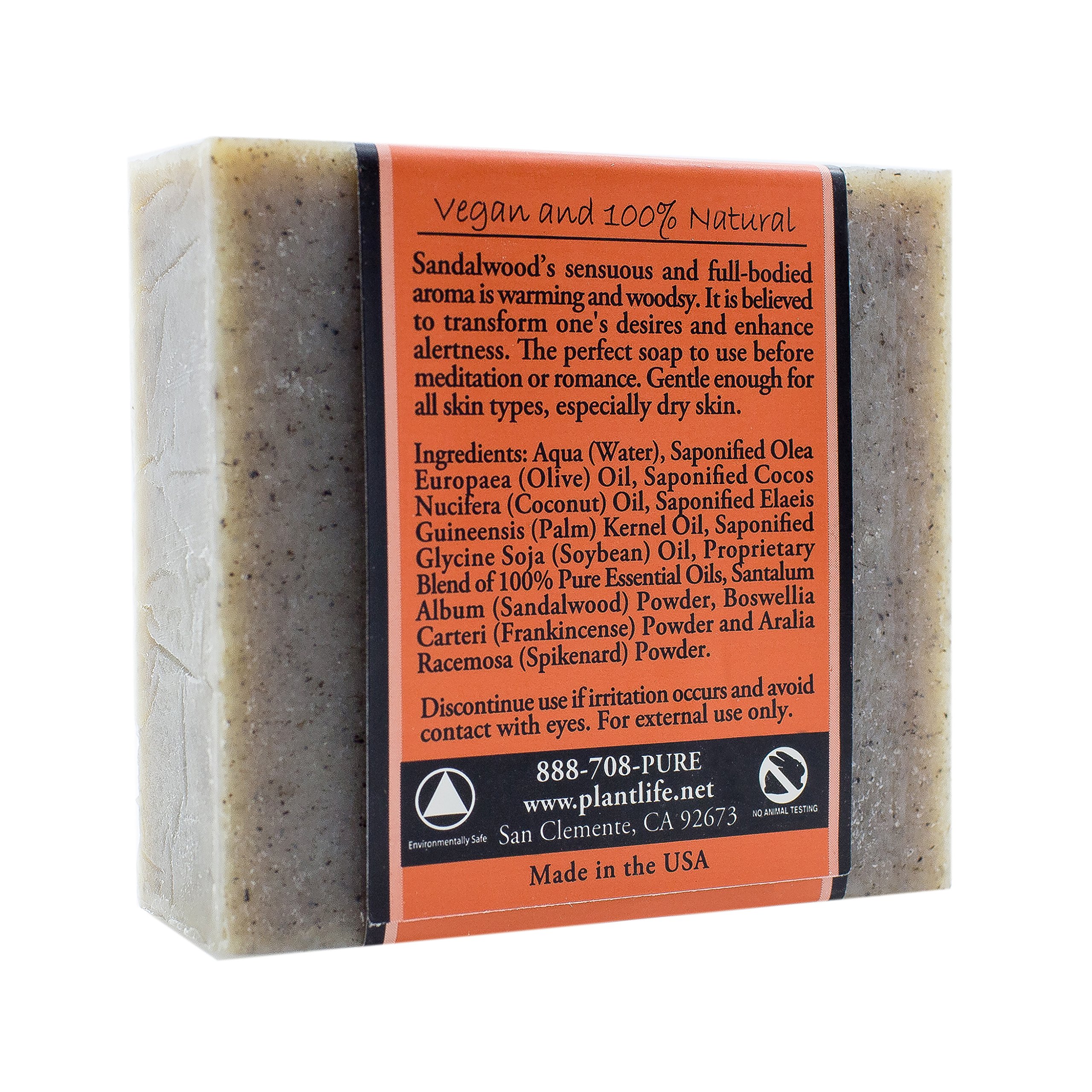 Plantlife Sandalwood Bar Soap - Moisturizing and Soothing Soap for Your Skin - Hand Crafted Using Plant-Based Ingredients - Made in California 4oz Bar