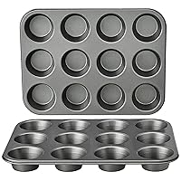 Nonstick Round Muffin Baking Pan, 12 Cups, Set of 2, Gray, 13.9x10.55x1.22