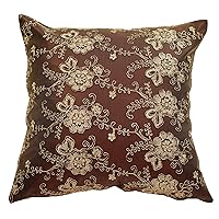 Violet Linen Swiss Vintage Flowers Pattern, Silky Polyester Lace Embroidered, Brown, 18 Inch x 18 Inch, Square, Decorative Accent Throw Pillow Cover