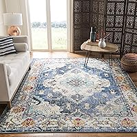 SAFAVIEH Monaco Collection Area Rug - 8' x 10', Navy & Light Blue, Boho Chic Medallion Distressed Design, Non-Shedding & Easy Care, Ideal for High Traffic Areas in Living Room, Bedroom (MNC243N)