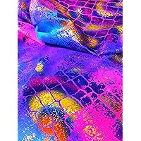 Holographic Shiny Foil Big Reptile Pattern on Bright Stretch Crease Nylon Spandex Fabric by The Yard (Purple)
