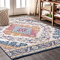 JONATHAN Y BMF106A-4 Bohemian Flair Boho Vintage Medallion Blue/Multi 4 ft. x 6 ft. Area-Rug, Vintage, Easy-Cleaning, for Bedroom, Kitchen, Living Room, Non Shedding