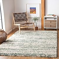 Safavieh Hudson Shag Collection Area Rug - 8' x 10', Ivory & Green, Modern Design, Non-Shedding & Easy Care, 2-inch Thick Ideal for High Traffic Areas in Living Room, Bedroom (SGH206Y)