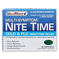 ValuMeds Cough, Cold, and Nighttime Relief (48 Softgels) Helps Relieve Sore Throat, Fever, Headaches, Runny Nose, Aches