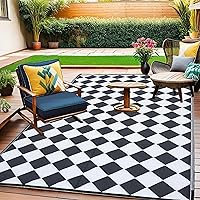 Waterproof Outdoor Rug, Reversible Mats, Modern Area Rug, Large Floor Mat and Rug for Outdoors RV, Patio, Beach, Camping, Backyard, Deck, Picnic, 6' x 9', Black & White
