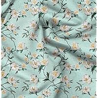 Soimoi Cotton Canvas Green Fabric - by The Yard - 42 Inch Wide - Leaves & Magnolia Flower Floral Print Material - Graceful and Nature-Inspired Patterns for Various Uses Printed Fabric