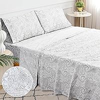 Sleepdown 100% Cotton Twin Sheets Set for Twin Bed Set, Ultra Soft 3 Pcs Percale Twin Bed Sheets, Durable, Cool & Crisp Twin Sheets, 16 Inches Deep Pocket Twin Sheets Set Kids, (Paisley Gray, Twin)