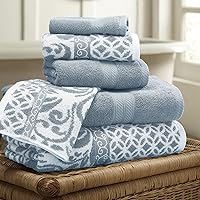 Modern Threads Trefoil Filigree 6-Piece Reversible Yarn Dyed Jacquard Towel Set - Bath Towels, Hand Towels, & Washcloths - Super Absorbent & Quick Dry - 100% Combed Cotton