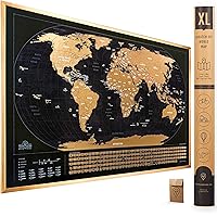 XL Scratch Off Map of The World with Flags - 36 x 24 Easy to Frame Scratch Off World Map Wall Art Poster with US States & Flags - Deluxe World Map Scratch Off Travel Map Designed for Travelers