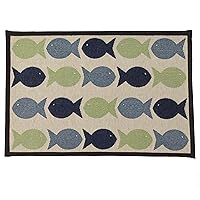 PetRageous 12089 Kool Fish Tapestry Dog and Cat Non-Skid Machine Washable Mat for Pet Feeding Areas with Rubber Backing 13-Inch by 19-Inch for Dogs and Cats, Grey
