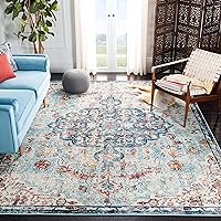 SAFAVIEH Madison Collection Area Rug - 8' x 10', Navy & Light Blue, Boho Chic Medallion Distressed Design, Non-Shedding & Easy Care, Ideal for High Traffic Areas in Living Room, Bedroom (MAD447K)