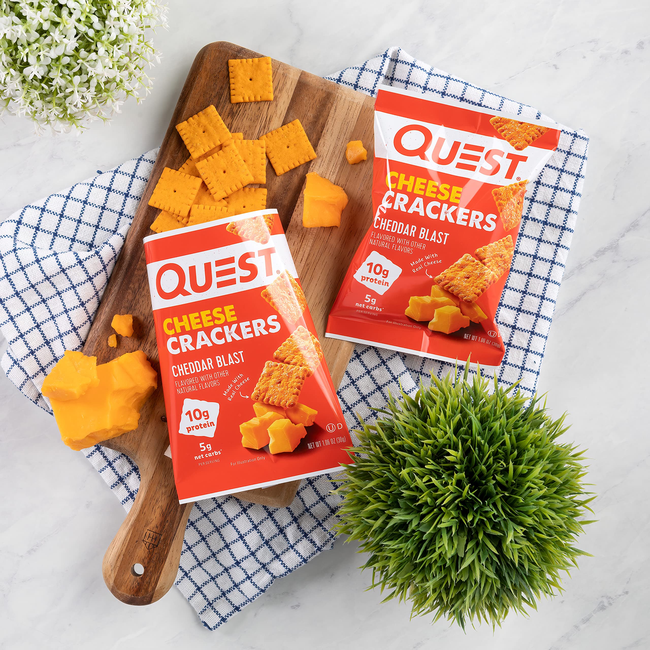 Quest Nutrition Cheese Crackers, Cheddar Blast, High Protein, Low Carb, Made with Real Cheese, 12 Count (1.06 oz bags)