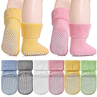 5 Pairs Toddler Non Slip Socks with Grips Baby Socks for Kids Girls Boys