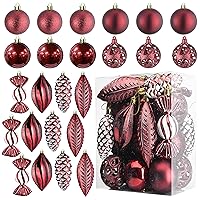 Prextex Christmas Ball Ornaments for Christmas Decorations (Wine Red) | 24 pcs Xmas Tree Shatterproof Ornaments with Hanging Loop for Holiday, Wreath and Party Decorations