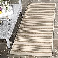 Courtyard Collection Runner Rug - 2'3' x 6'7', Brown & Bone, Stripe Design, Non-Shedding & Easy Care, Indoor/Outdoor & Washable-Ideal for Patio, Backyard, Mudroom (CY6062-242)