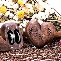 KWOOD Custom Engraved Wood Heart Ring Box, Persinalized Double Ring Box, Engagement Ring Box, Walnut Wood Ring Bearer, Proposal Ring Box, Gifts for Women